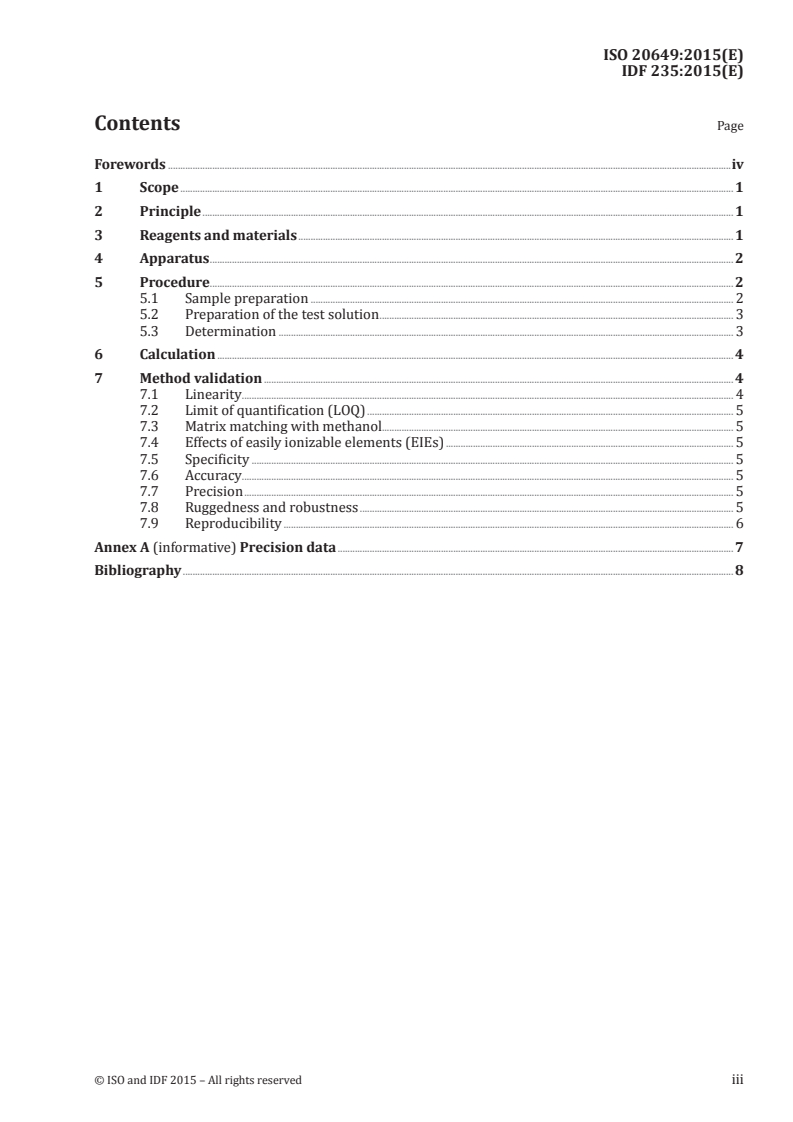 ISO 20649:2015 ISO 20649:2015 - Infant formula and adult nutritionals — Determination of chromium, selenium and molybdenum — Inductively coupled plasma mass spectrometry (ICP-MS)/9/2015 - Page 3 preview
