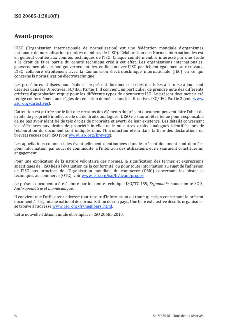 ISO 20685-1:2018 ISO 20685-1:2018 - Méthodologies d'exploration tridimensionnelles pour les bases de données anthropométriques compatibles au plan international — Partie 1: Protocole d'évaluation des dimensions corporelles obtenues à l'aide de scanners 3D/31/2018 - Page 4 preview
