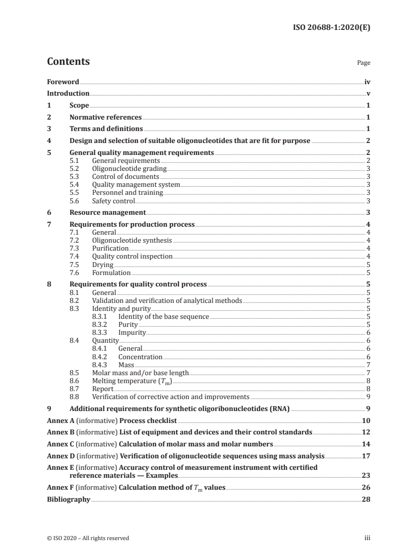 ISO 20688-1:2020 ISO 20688-1:2020 - Biotechnology — Nucleic acid synthesis — Part 1: Requirements for the production and quality control of synthesized oligonucleotides/19/2020 - Page 3 preview
