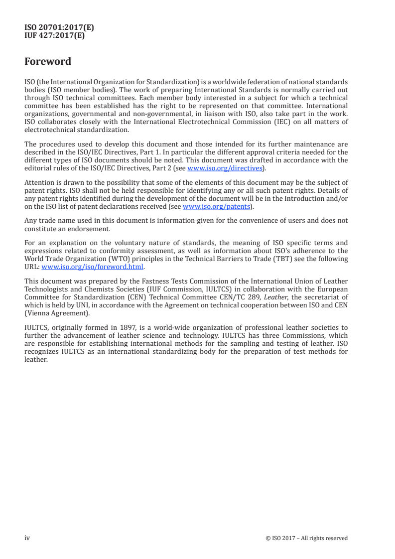 ISO 20701:2017 ISO 20701:2017 - Leather — Tests for colour fastness — Colour fastness to saliva/14/2017 - Page 4 preview