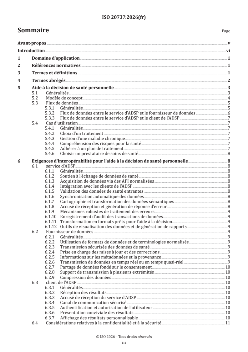 ISO 20737:2026 ISO 20737:2026 - Informatique de santé — Interopérabilité des services d'aide à la décision en matière de santé personnelle - Page 3 preview