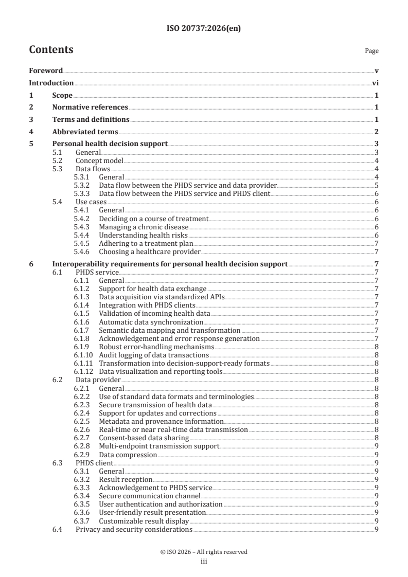 ISO 20737:2026 ISO 20737:2026 - Health informatics — Interoperability of personal health decision support services - Page 3 preview