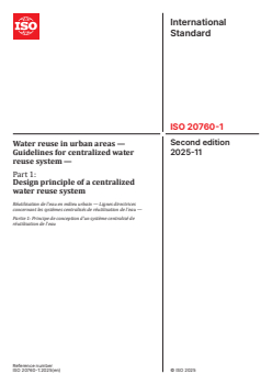 ISO 20760-1:2025 - Water reuse in urban areas — Guidelines for centralized water reuse system — Part 1: Design principle of a centralized water reuse system
Released:14. 11. 2025 - Page 1 preview