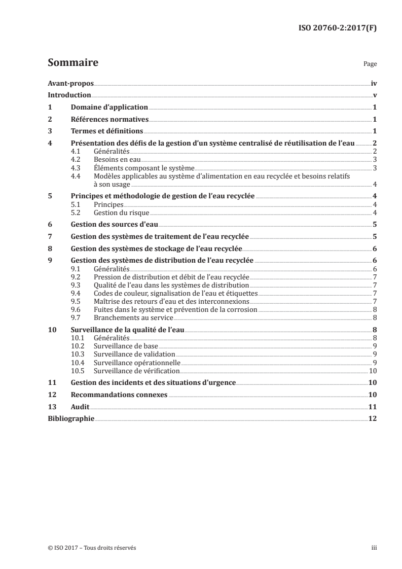 ISO 20760-2:2017 ISO 20760-2:2017 - Réutilisation de l'eau en milieu urbain — Lignes directrices concernant les systèmes centralisés de réutilisation de l'eau — Partie 2: Gestion d'un système centralisé de réutilisation de l'eau/12/2018 - Page 3 preview