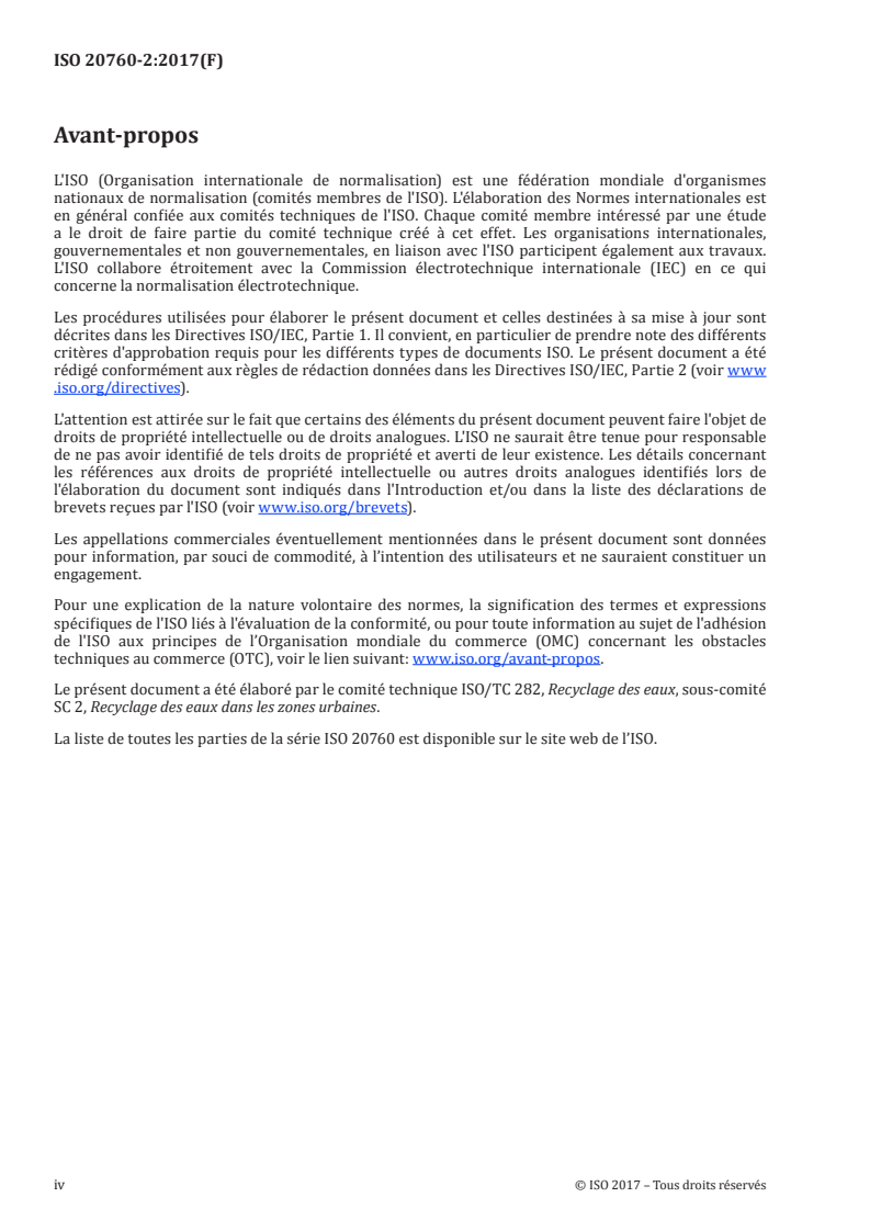 ISO 20760-2:2017 ISO 20760-2:2017 - Réutilisation de l'eau en milieu urbain — Lignes directrices concernant les systèmes centralisés de réutilisation de l'eau — Partie 2: Gestion d'un système centralisé de réutilisation de l'eau/12/2018 - Page 4 preview