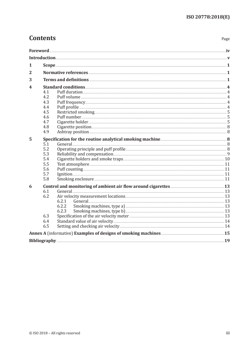 ISO 20778:2018 ISO 20778:2018 - Cigarettes — Routine analytical cigarette smoking machine — Definitions and standard conditions with an intense smoking regime/5/2018 - Page 3 preview