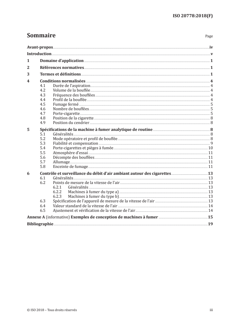 ISO 20778:2018 ISO 20778:2018 - Cigarettes — Machine à fumer analytique de routine pour cigarettes — Définitions et conditions normalisées avec un régime de fumage intense/5/2018 - Page 3 preview