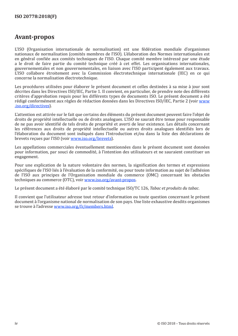 ISO 20778:2018 ISO 20778:2018 - Cigarettes — Machine à fumer analytique de routine pour cigarettes — Définitions et conditions normalisées avec un régime de fumage intense/5/2018 - Page 4 preview