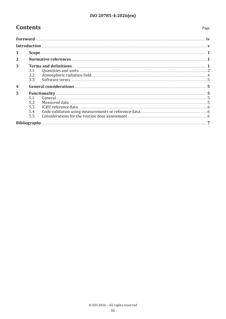 ISO 20785-4:2026 ISO 20785-4:2026 - Dosimetry for exposures to cosmic radiation in civilian aircraft — Part 4: Validation of codes - Page 3 preview