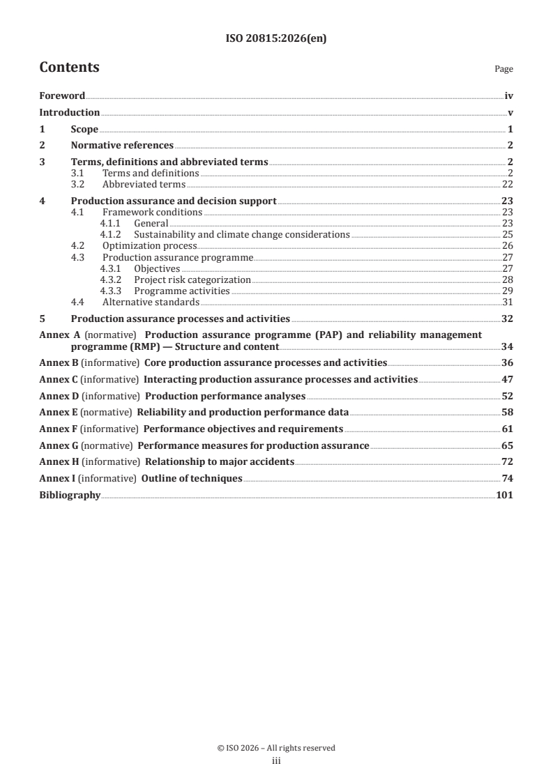 ISO 20815:2026 ISO 20815:2026 - Oil and gas industries including lower carbon energy — Production assurance and reliability management - Page 3 preview