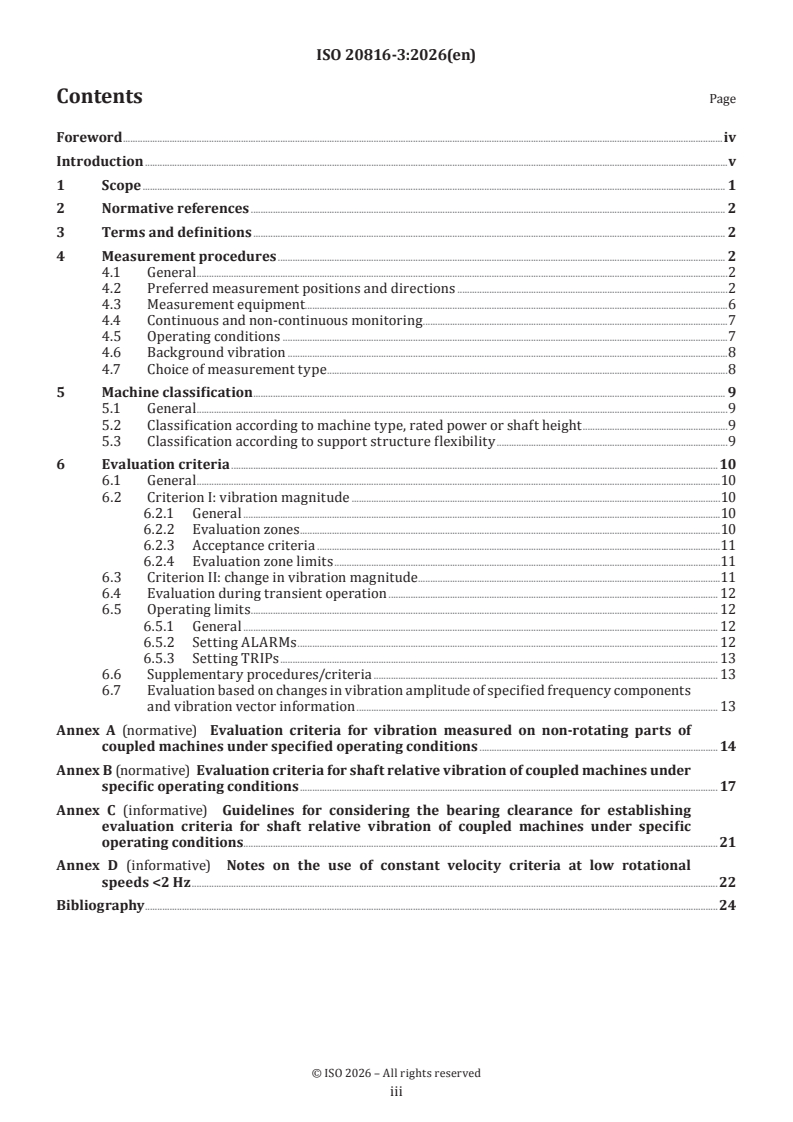 ISO 20816-3:2026 ISO 20816-3:2026 - Mechanical vibration — Measurement and evaluation of machine vibration — Part 3: Industrial machines with operating speeds between 120 r/min and 30 000 r/min - Page 3 preview