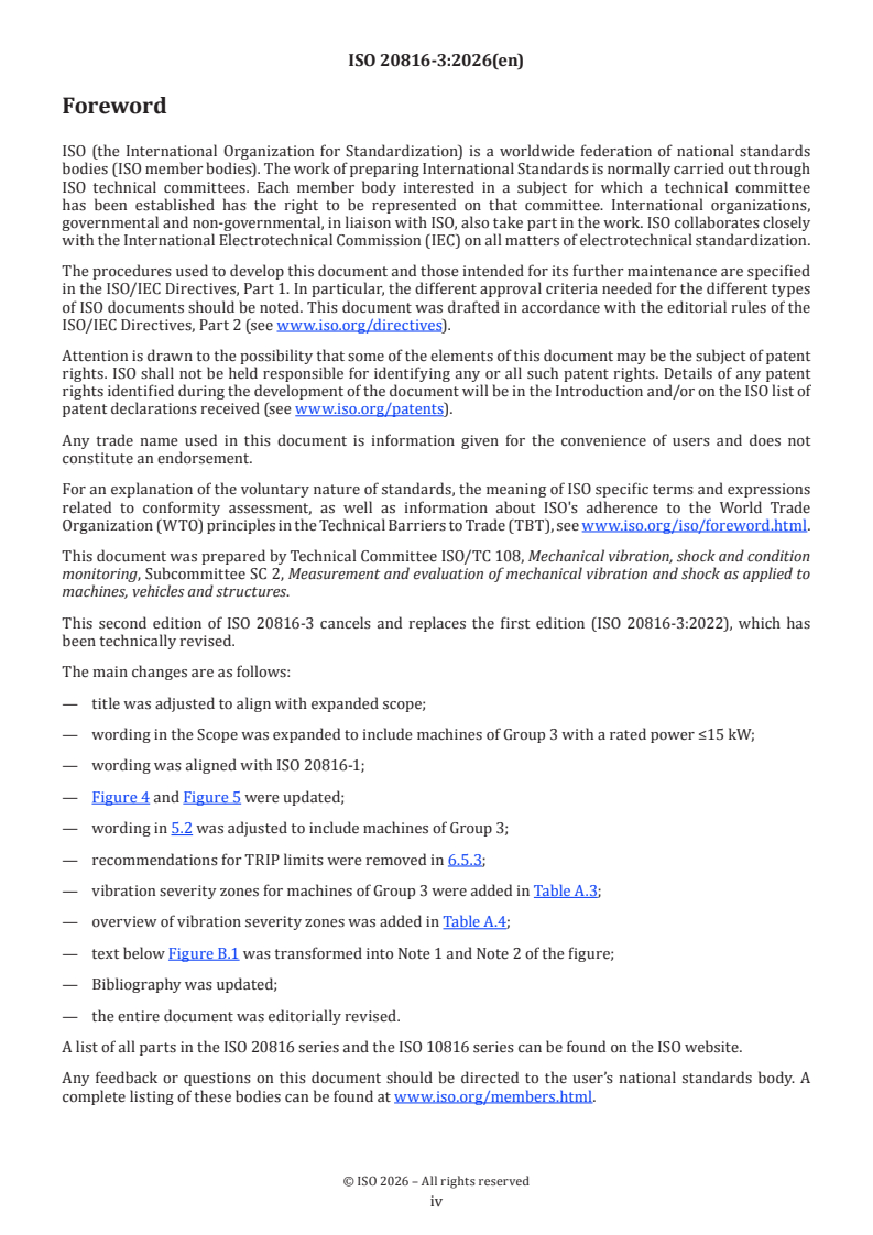 ISO 20816-3:2026 ISO 20816-3:2026 - Mechanical vibration — Measurement and evaluation of machine vibration — Part 3: Industrial machines with operating speeds between 120 r/min and 30 000 r/min - Page 4 preview
