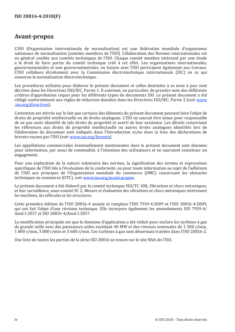 ISO 20816-4:2018 ISO 20816-4:2018 - Vibrations mécaniques — Mesurage et évaluation des vibrations de machines — Partie 4: Turbines à gaz à paliers à film fluide, excédant 3 MW/5/2018 - Page 4 preview