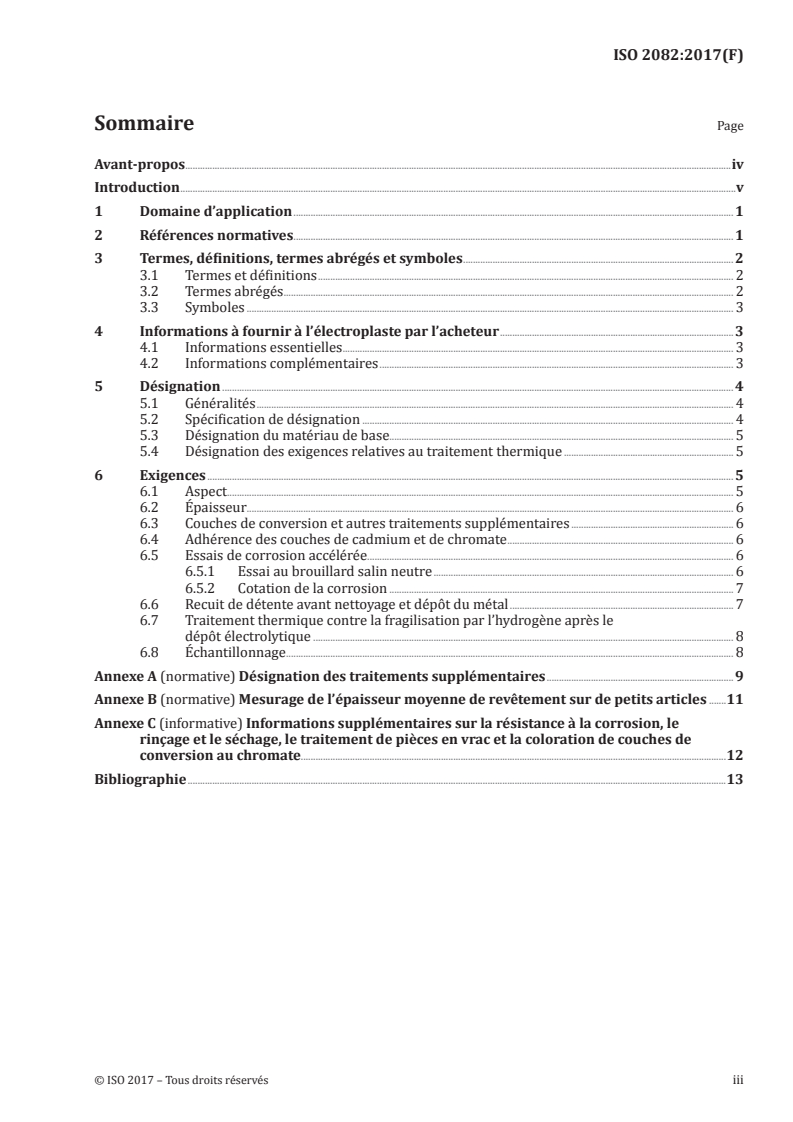 ISO 2082:2017 ISO 2082:2017 - Revêtements métalliques et autres revêtements inorganiques — Dépôts électrolytiques de cadmium avec traitements supplémentaires sur fer ou acier/3/2017 - Page 3 preview