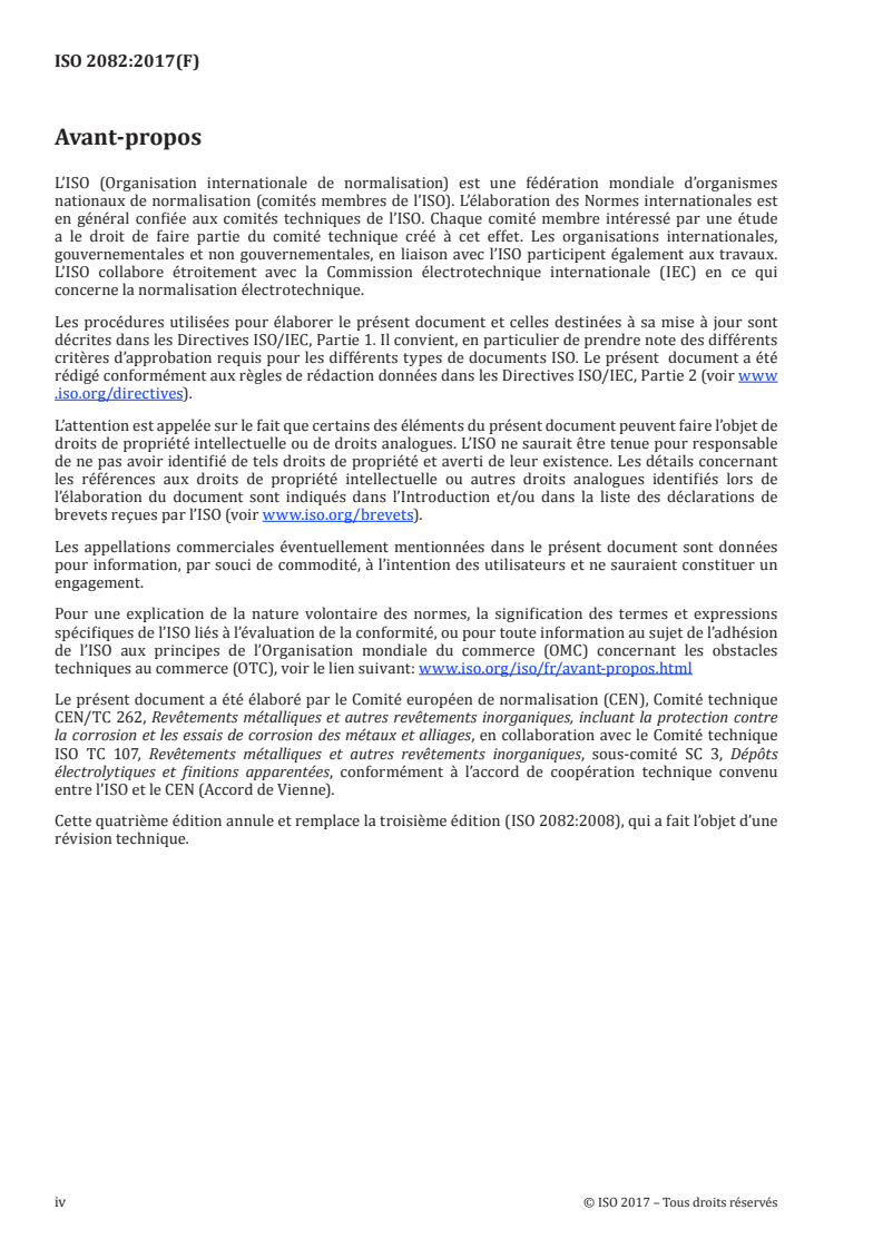 ISO 2082:2017 ISO 2082:2017 - Revêtements métalliques et autres revêtements inorganiques — Dépôts électrolytiques de cadmium avec traitements supplémentaires sur fer ou acier/3/2017 - Page 4 preview