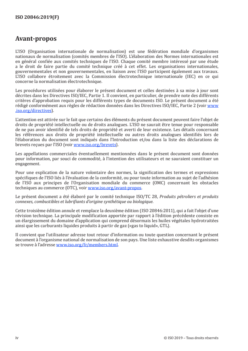 ISO 20846:2019 ISO 20846:2019 - Produits pétroliers — Détermination de la teneur en soufre des carburants pour automobiles — Méthode par fluorescence ultraviolette/8/2019 - Page 4 preview