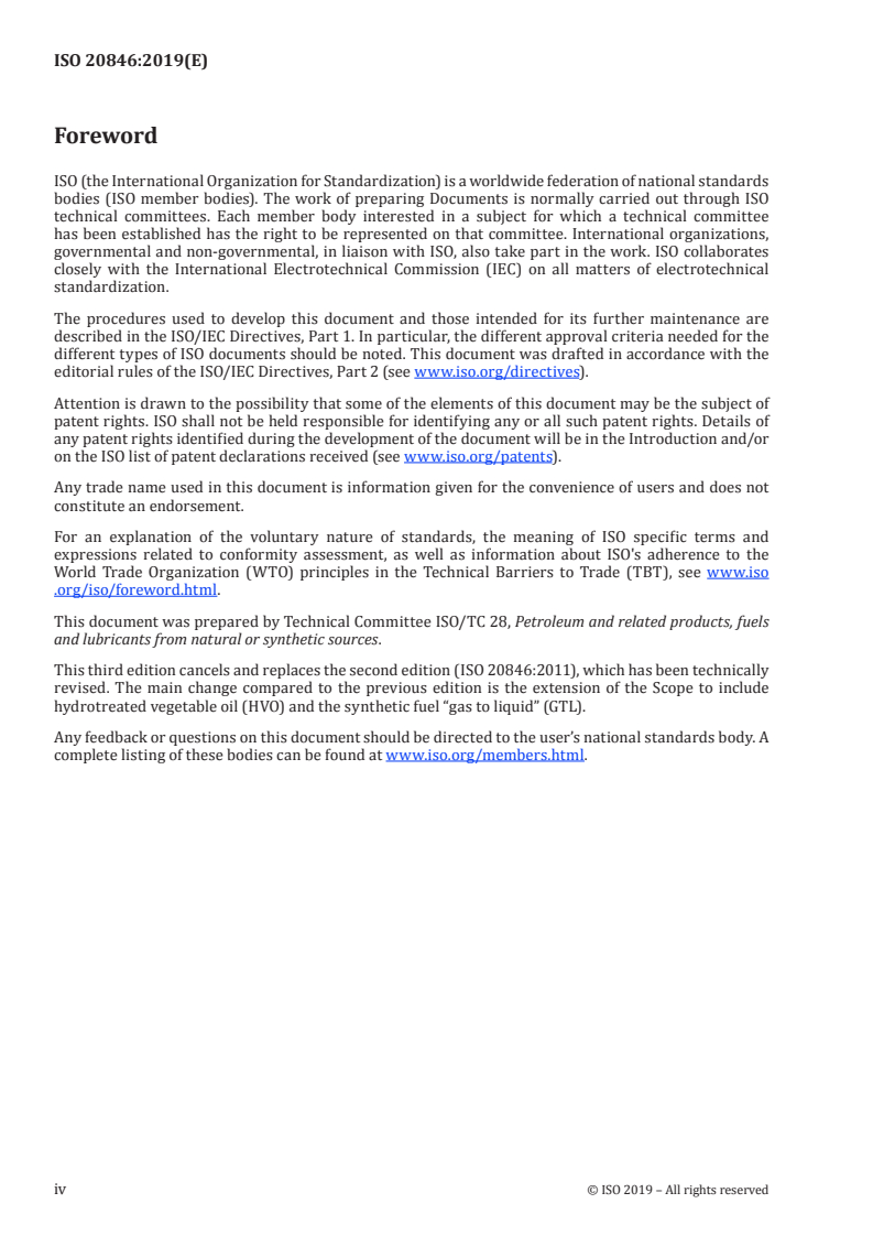 ISO 20846:2019 ISO 20846:2019 - Petroleum products — Determination of sulfur content of automotive fuels — Ultraviolet fluorescence method/8/2019 - Page 4 preview