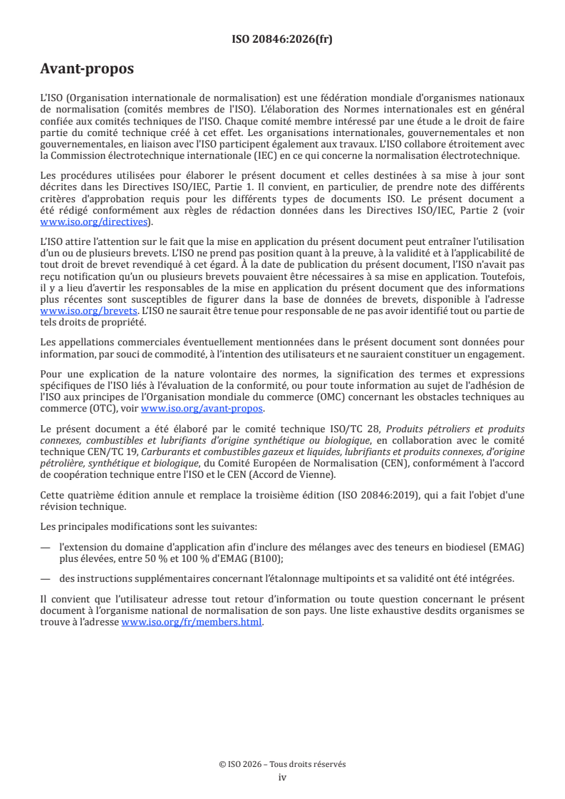 ISO 20846:2026 ISO 20846:2026 - Produits pétroliers et connexes — Détermination de la teneur en soufre des carburants pour automobiles — Méthode par fluorescence ultraviolette - Page 4 preview