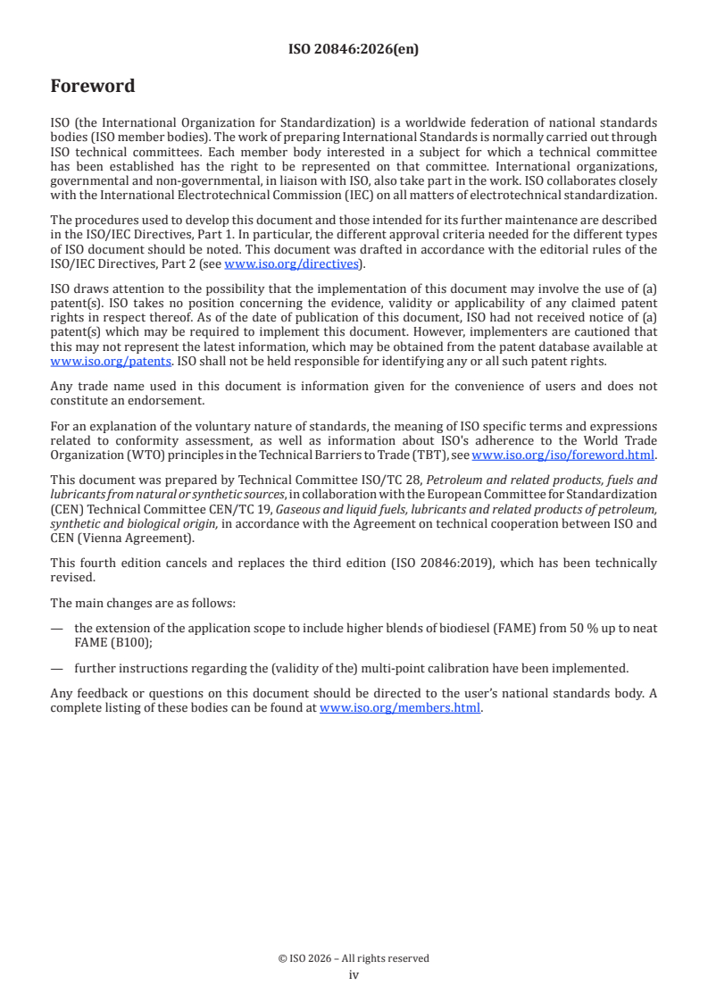 ISO 20846:2026 ISO 20846:2026 - Petroleum and related products — Determination of sulfur content of automotive fuels — Ultraviolet fluorescence method - Page 4 preview
