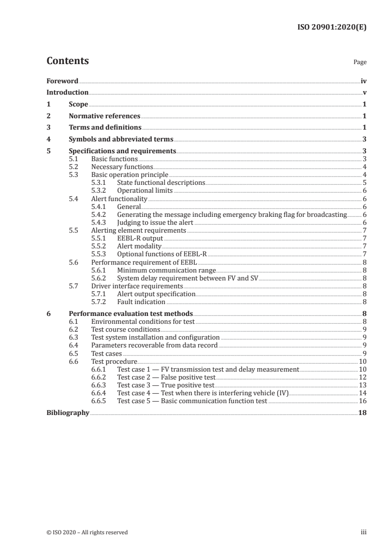 ISO 20901:2020 ISO 20901:2020 - Intelligent transport systems — Emergency electronic brake light systems (EEBL) — Performance requirements and test procedures/14/2020 - Page 3 preview