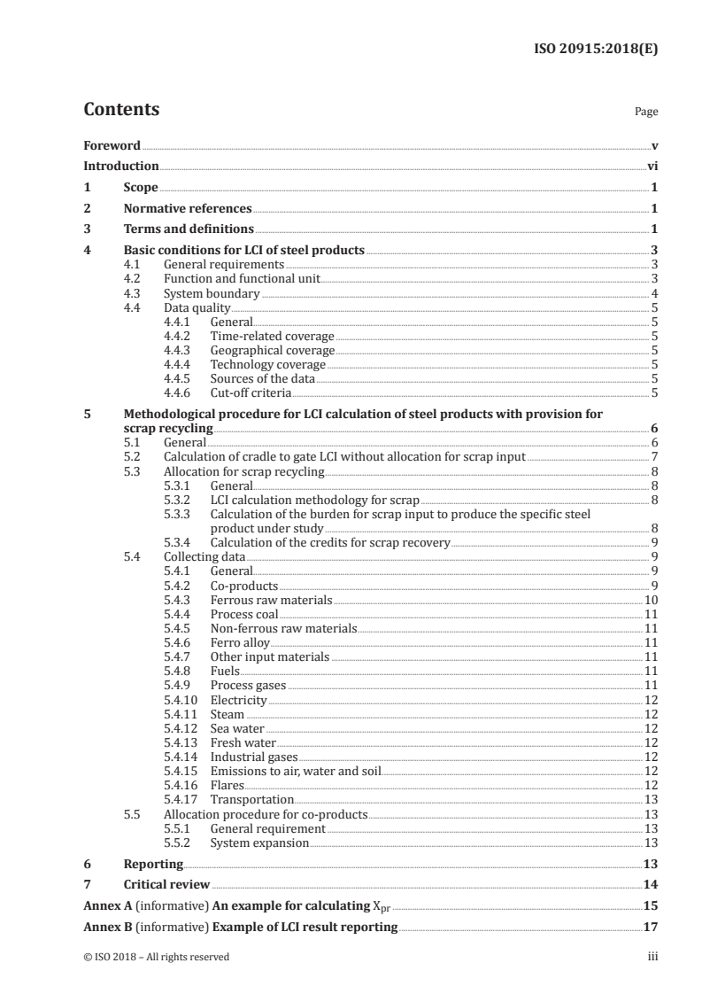 ISO 20915:2018 ISO 20915:2018 - Life cycle inventory calculation methodology for steel products/12/2018 - Page 3 preview