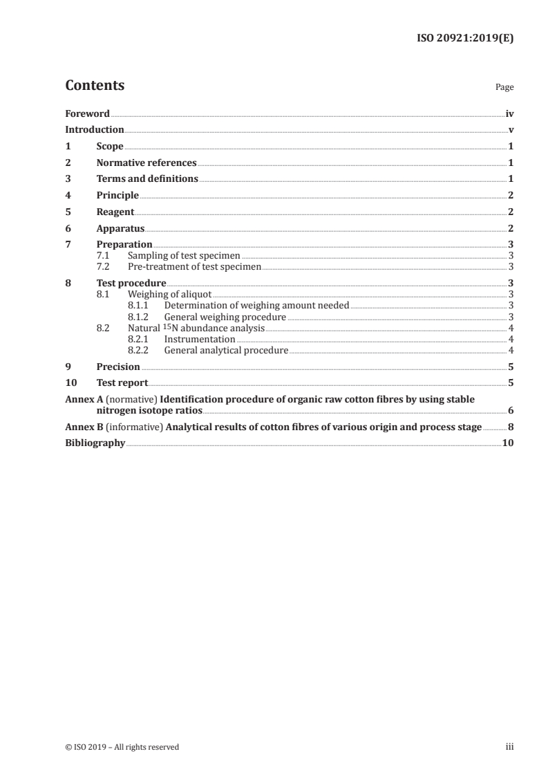 ISO 20921:2019 ISO 20921:2019 - Textiles — Determination of stable nitrogen isotope ratio in cotton fibres/31/2019 - Page 3 preview