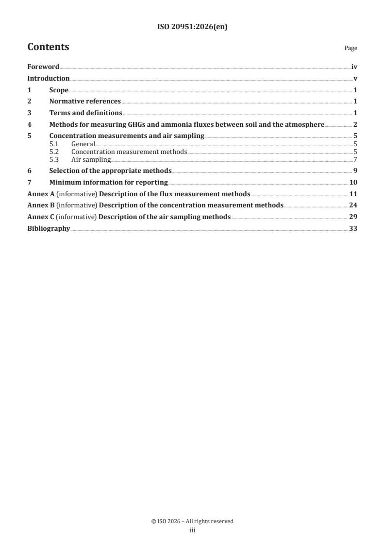ISO 20951:2026 ISO 20951:2026 - Soil quality — Guidance on methods for measuring greenhouse gases (CO2, N2O, CH4) and ammonia (NH3) fluxes between soils and the atmosphere - Page 3 preview