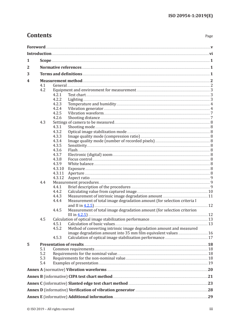 ISO 20954-1:2019 ISO 20954-1:2019 - Digital cameras — Measurement method for image stabilization performance — Part 1: Optical systems/24/2019 - Page 3 preview