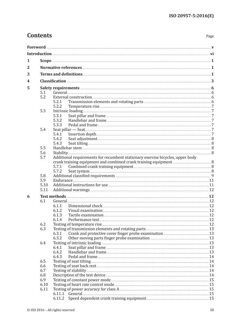 ISO 20957-5:2016 ISO 20957-5:2016 - Stationary training equipment — Part 5: Stationary exercise bicycles and upper body crank training equipment, additional specific safety requirements and test methods/29/2016 - Page 3 preview