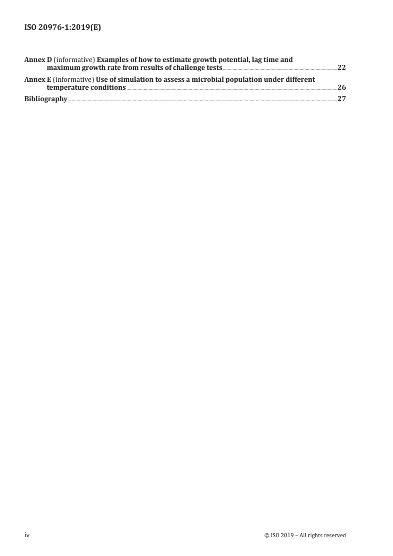 ISO 20976-1:2019 ISO 20976-1:2019 - Microbiology of the food chain — Requirements and guidelines for conducting challenge tests of food and feed products — Part 1: Challenge tests to study growth potential, lag time and maximum growth rate/13/2019 - Page 4 preview