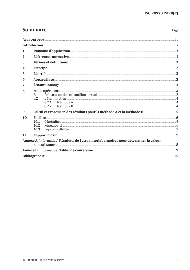ISO 20978:2020 ISO 20978:2020 - Amendements minéraux basiques — Détermination de la valeur neutralisante — Méthodes par titrimétrie/15/2020 - Page 3 preview
