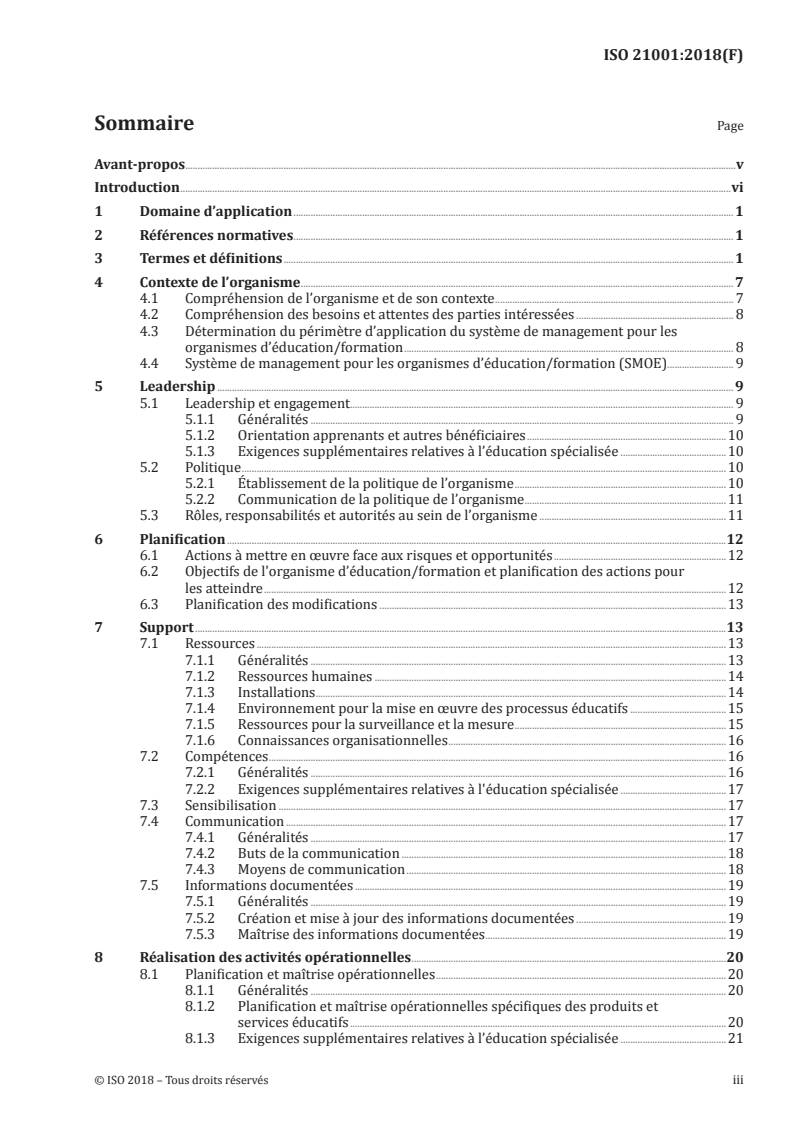 ISO 21001:2018 ISO 21001:2018 - Organismes d'éducation/formation — Systèmes de management des organismes d'éducation/formation — Exigences et recommandations pour leur application/30/2018 - Page 3 preview