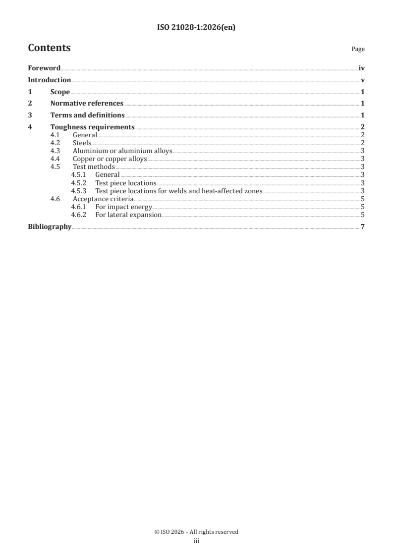 ISO 21028-1:2026 ISO 21028-1:2026 - Cryogenic vessels — Toughness requirements for materials at cryogenic temperature — Part 1: Temperatures below ‒80 °C - Page 3 preview