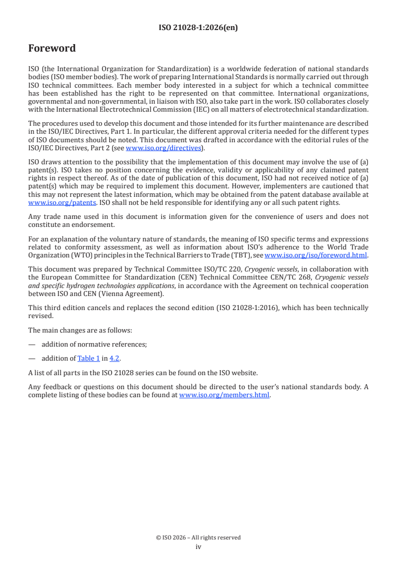 ISO 21028-1:2026 ISO 21028-1:2026 - Cryogenic vessels — Toughness requirements for materials at cryogenic temperature — Part 1: Temperatures below ‒80 °C - Page 4 preview