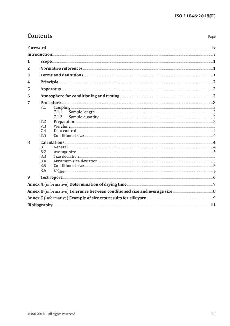 ISO 21046:2018 ISO 21046:2018 - Silk — Test method for determining the size of silk yarns/31/2018 - Page 3 preview