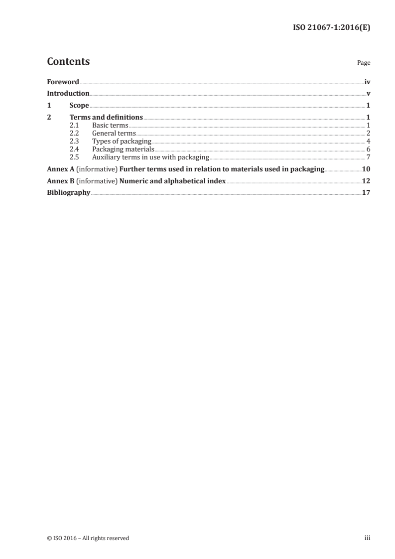 ISO 21067-1:2016 ISO 21067-1:2016 - Packaging — Vocabulary — Part 1: General terms/20/2016 - Page 3 preview