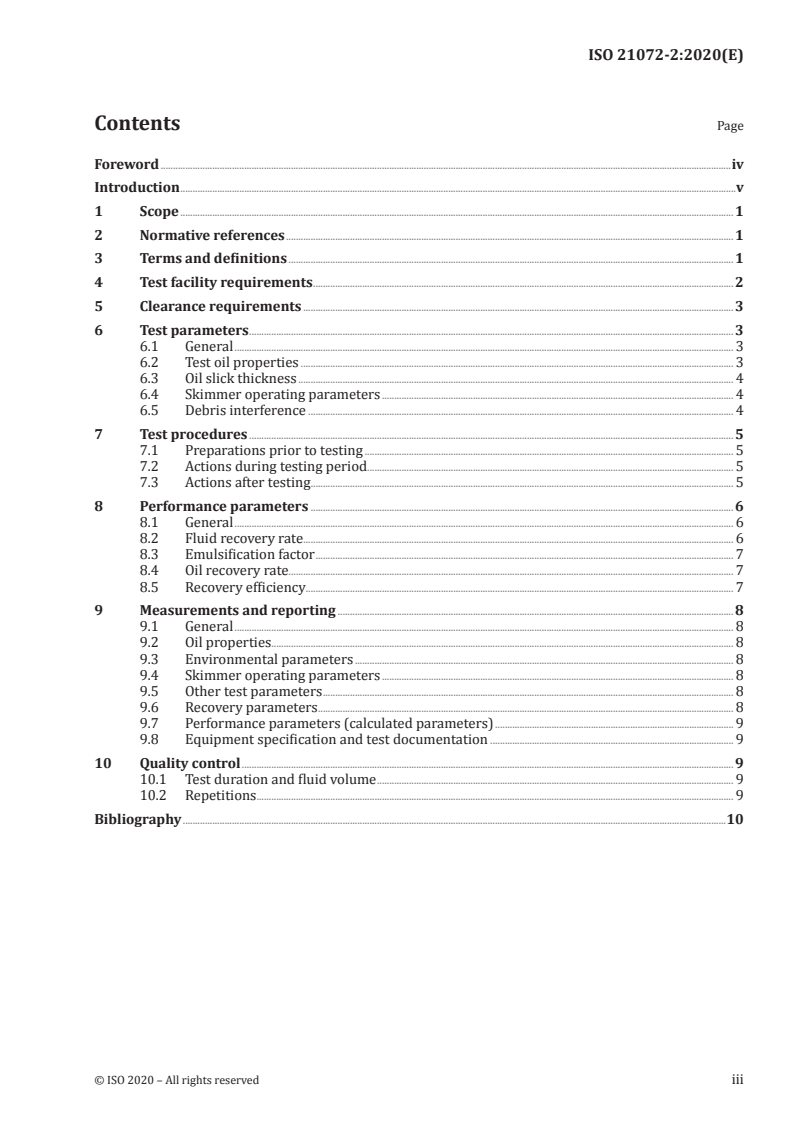 ISO 21072-2:2020 ISO 21072-2:2020 - Ships and marine technology — Marine environment protection: performance testing of oil skimmers — Part 2: Light and medium viscosity oil/30/2020 - Page 3 preview