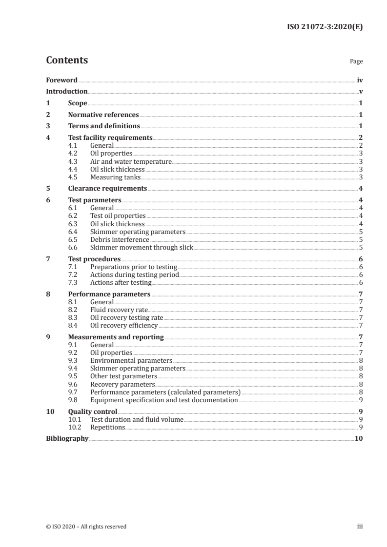 ISO 21072-3:2020 ISO 21072-3:2020 - Ships and marine technology — Marine environment protection: performance testing of oil skimmers — Part 3: High viscosity oil/18/2020 - Page 3 preview