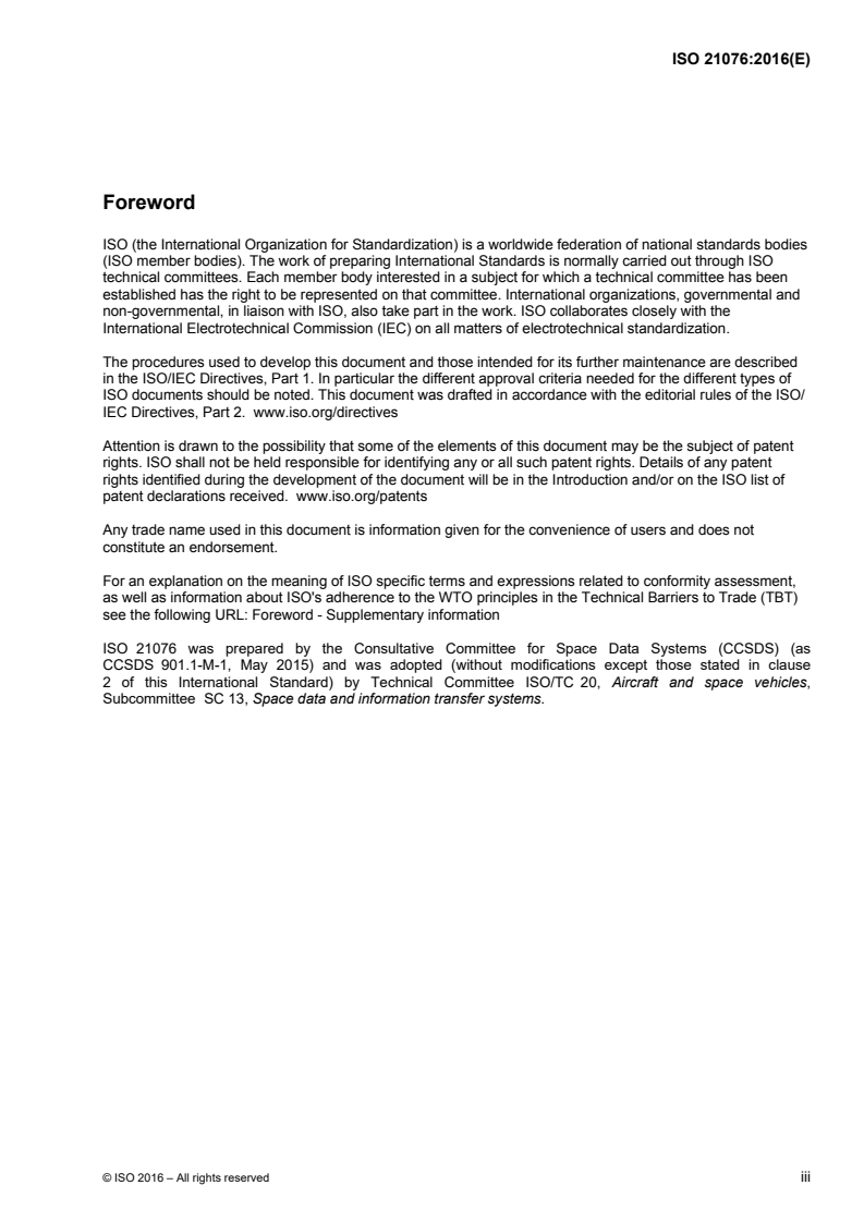 ISO 21076:2016 ISO 21076:2016 - Space data and information transfer systems — Space communications cross support — Architecture requirements document/6/2016 - Page 3 preview