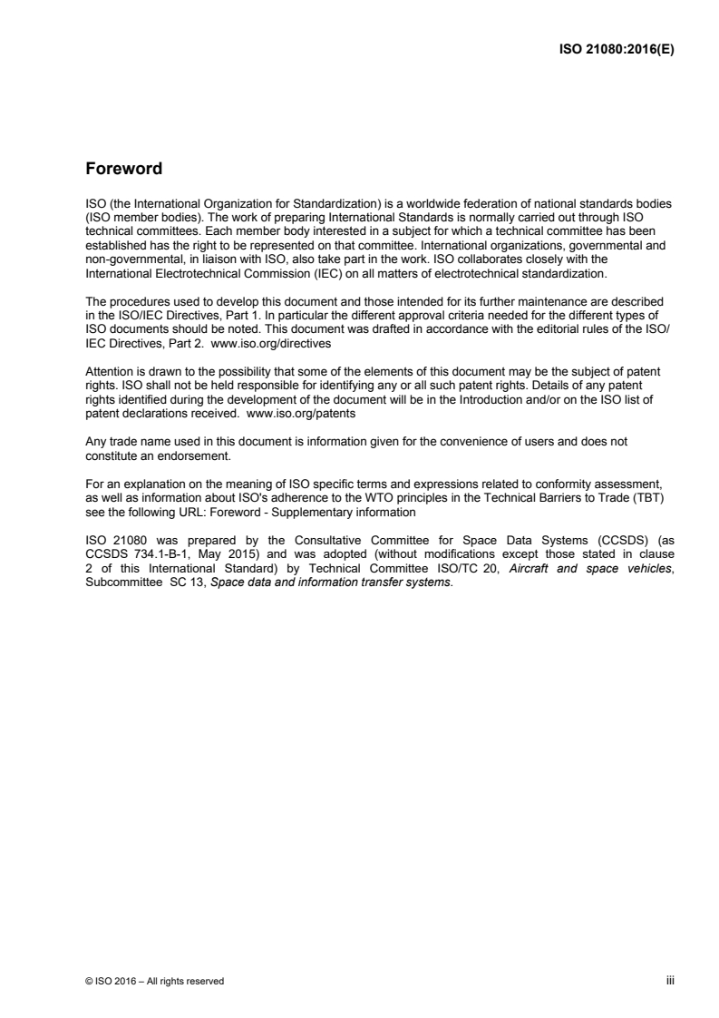 ISO 21080:2016 ISO 21080:2016 - Space data and information transfer systems — Licklider transmission protocol (LTP) for CCSDS/6/2016 - Page 3 preview