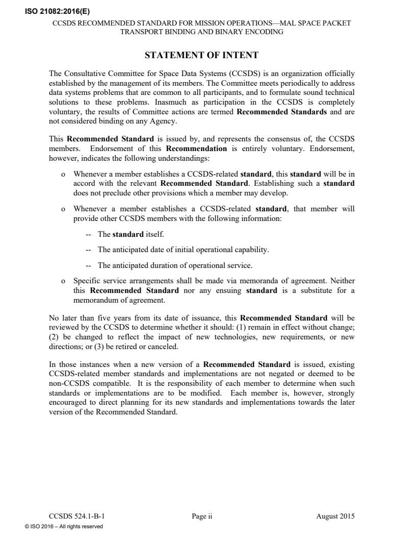 ISO 21082:2016 ISO 21082:2016 - Mission operations — MAL space packet transport binding and binary encoding/14/2016 - Page 4 preview