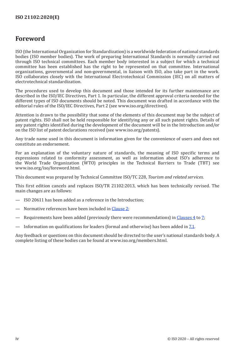 ISO 21102:2020 ISO 21102:2020 - Adventure tourism — Leaders — Personnel competence/4/2020 - Page 4 preview