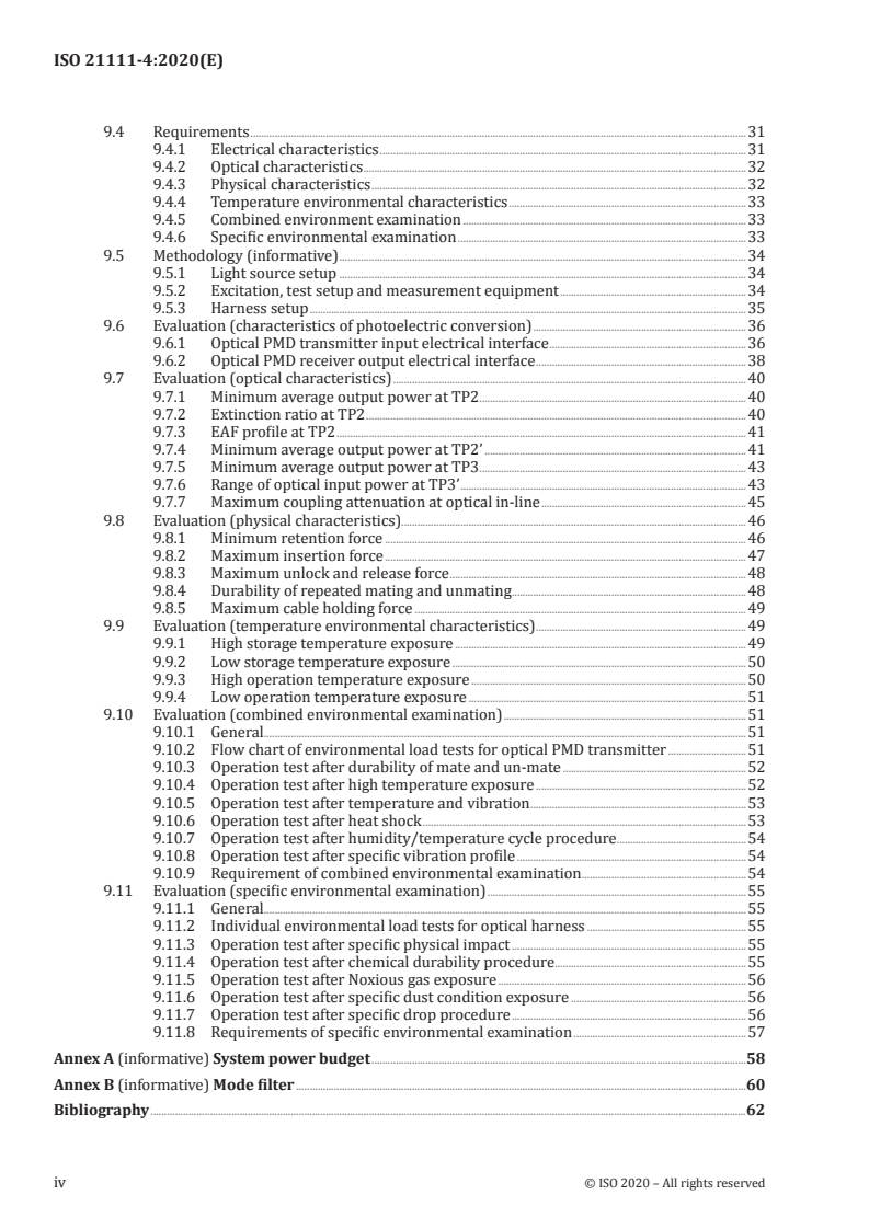 oSIST ISO 21111-4:2022 ISO 21111-4:2020 - Road vehicles — In-vehicle Ethernet — Part 4: General requirements and test methods of optical gigabit Ethernet components/17/2020 - Page 4 preview