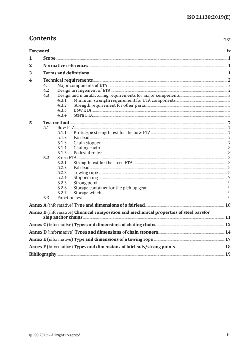 ISO 21130:2019 ISO 21130:2019 - Ships and marine technology — Major components of emergency towing arrangements/1/2019 - Page 3 preview