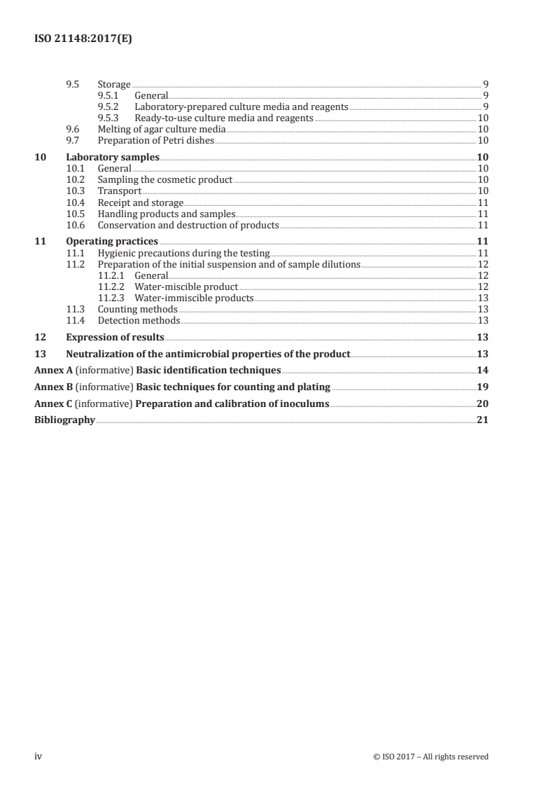 ISO 21148:2017 ISO 21148:2017 - Cosmetics — Microbiology — General instructions for microbiological examination/29/2017 - Page 4 preview
