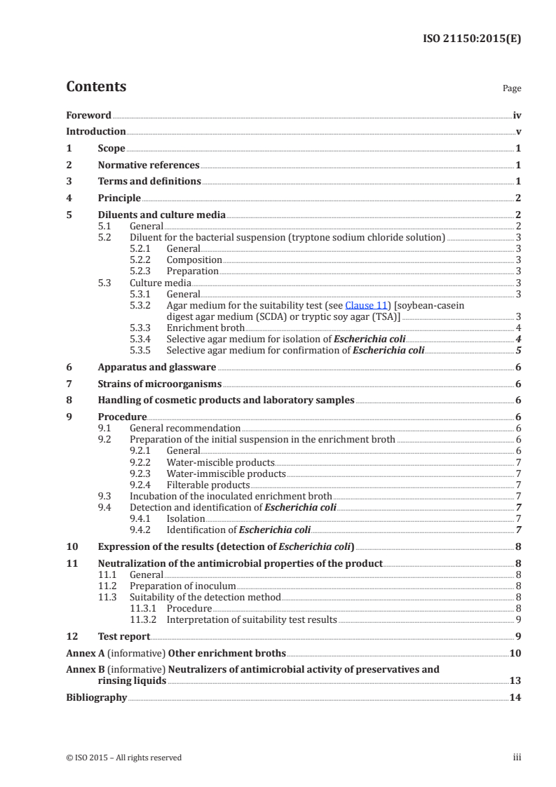 ISO 21150:2015 ISO 21150:2015 - Cosmetics — Microbiology — Detection of Escherichia coli/25/2015 - Page 3 preview