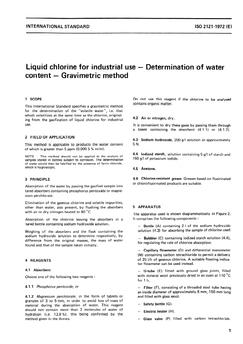 ISO 2121:1972 ISO 2121:1972 - Liquid chlorine for industrial use — Determination of water content — Gravimetric method/1/1972 - Page 3 preview