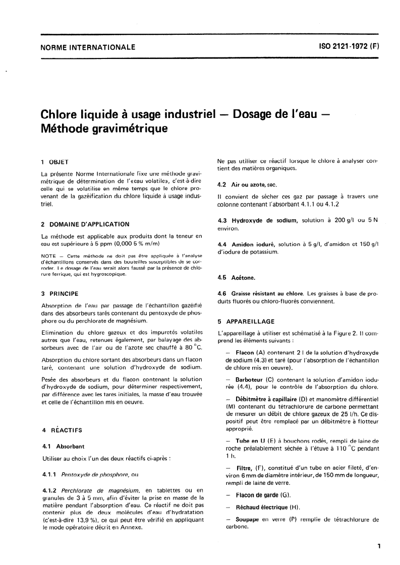 ISO 2121:1972 ISO 2121:1972 - Chlore liquide à usage industriel — Dosage de l'eau — Méthode gravimétrique/1/1972 - Page 3 preview
