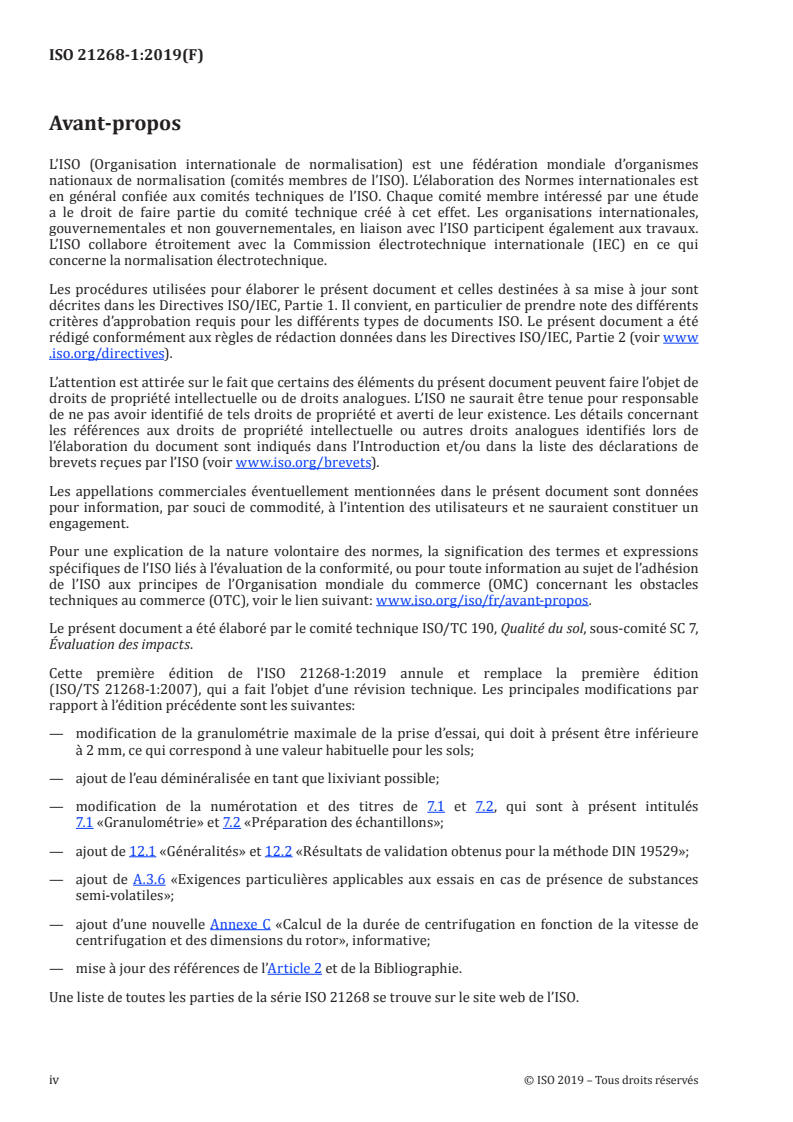 ISO 21268-1:2019 ISO 21268-1:2019 - Qualité du sol — Modes opératoires de lixiviation en vue d'essais chimiques et écotoxicologiques ultérieurs des sols et matériaux analogues au sol — Partie 1: Essai en bâchée avec un rapport liquide/solide de 2 l/kg de matière sèche/4/2019 - Page 4 preview