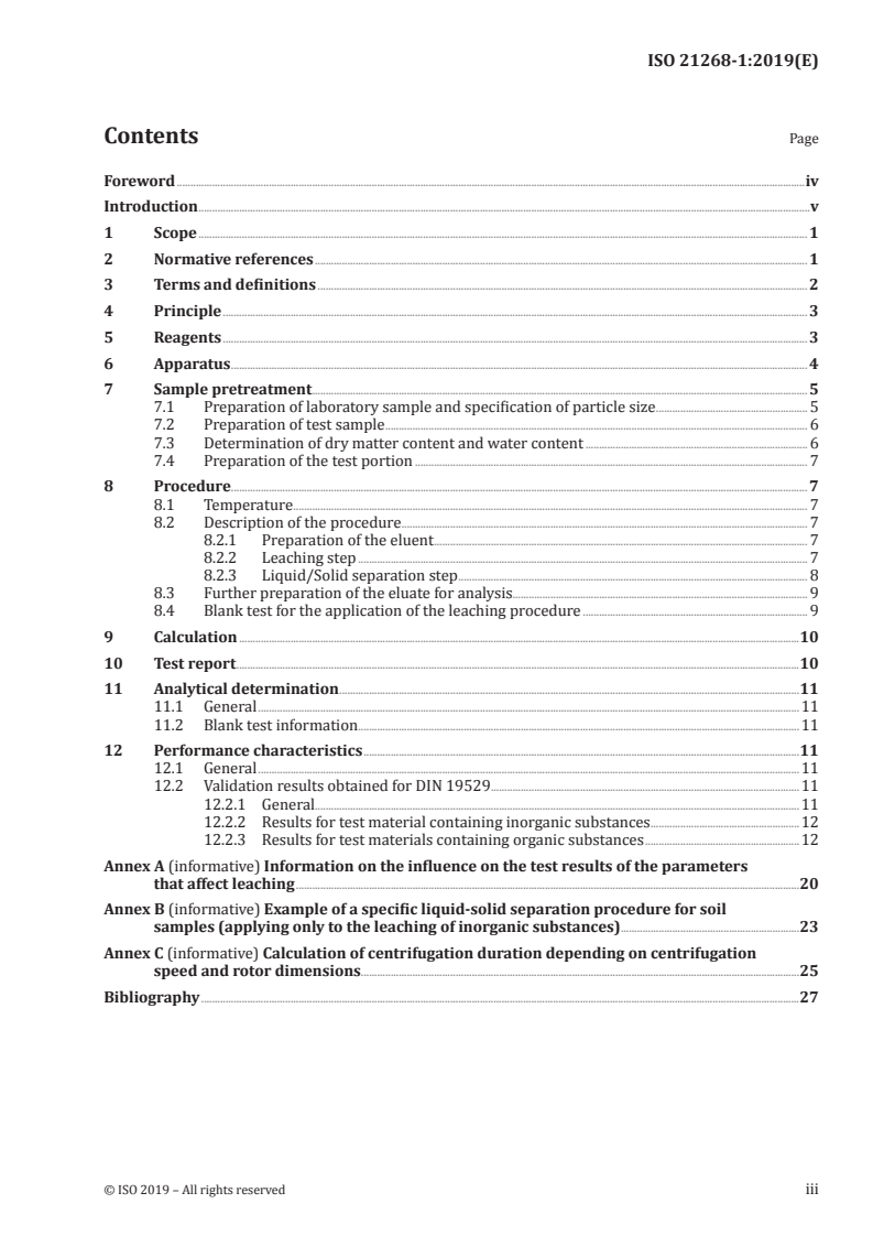 ISO 21268-1:2019 ISO 21268-1:2019 - Soil quality — Leaching procedures for subsequent chemical and ecotoxicological testing of soil and soil-like materials — Part 1: Batch test using a liquid to solid ratio of 2 l/kg dry matter/4/2019 - Page 3 preview